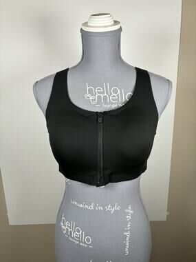 Lululemon 36C Black Zip Front Sports Bra Crossback Padded Gym Yoga Run Workout